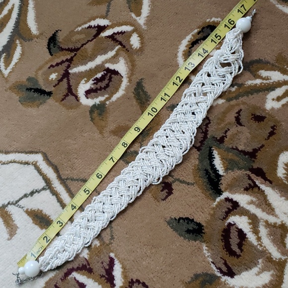 Seed Bead Necklace, Twisted Braided Strand, White Color Beaded Jewelry, Vintage - Picture 10 of 12